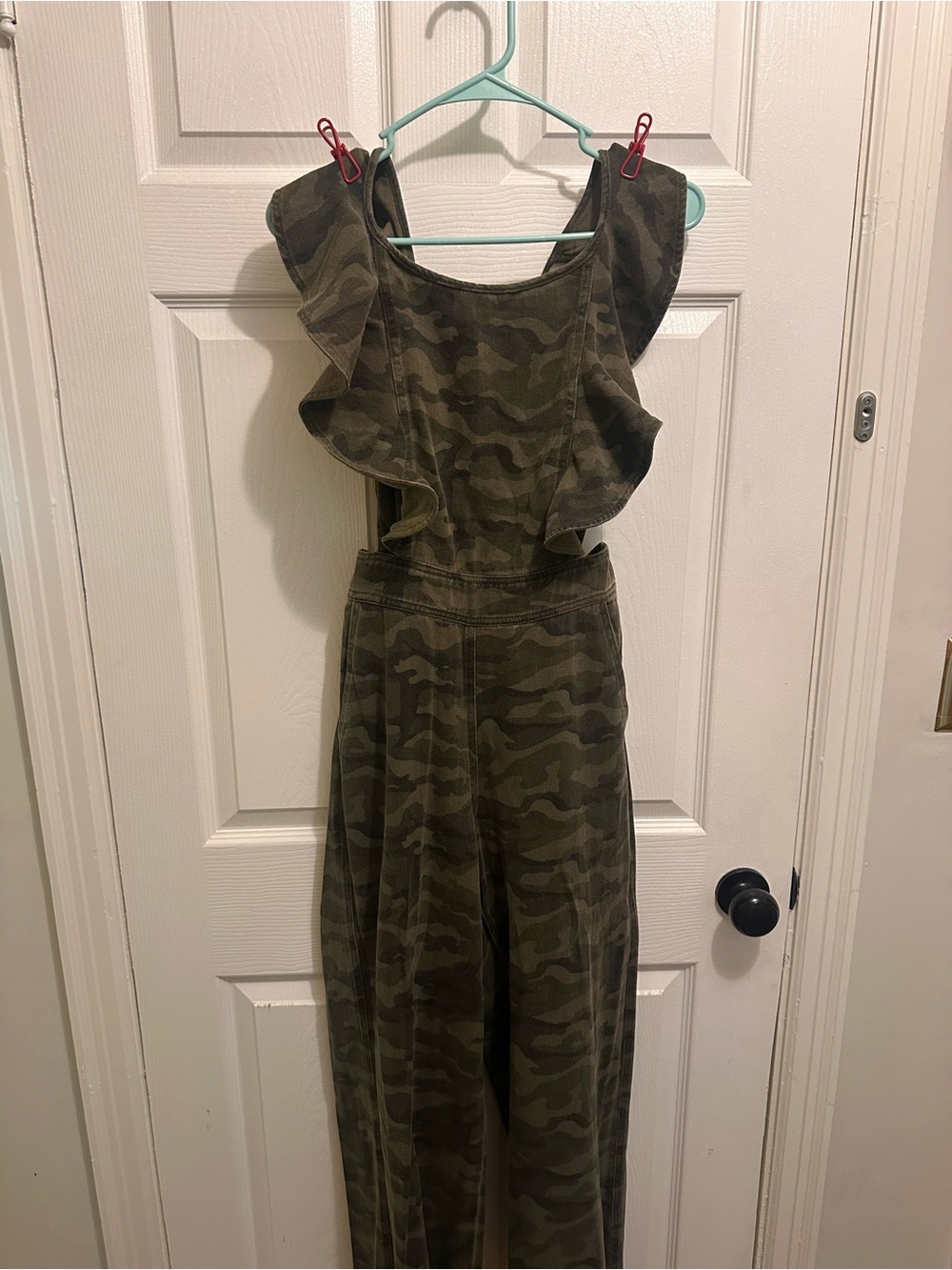 Women’s Camo Ruffle Jumpsuit - Olive Green